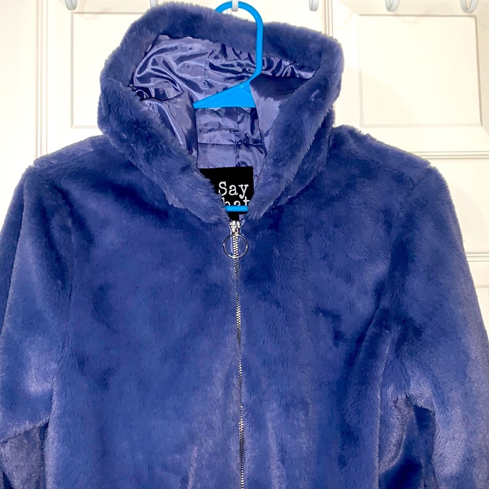 Furry and fuzzy soft jacket / coat (periwinkle / purple) size M